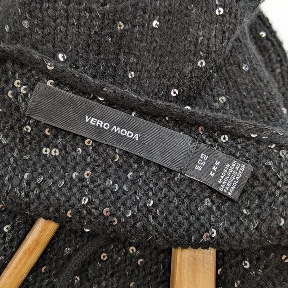 Vero Moda Womens Sparkling Knitted Sequin Mini Sweater Dress Black Silver - Picture 4 of 5
